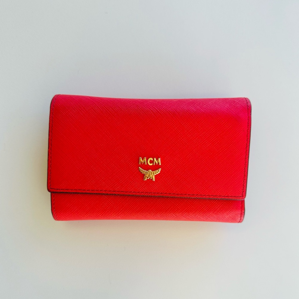 MCM Saffiano Snap Card Wallet Poppy Red